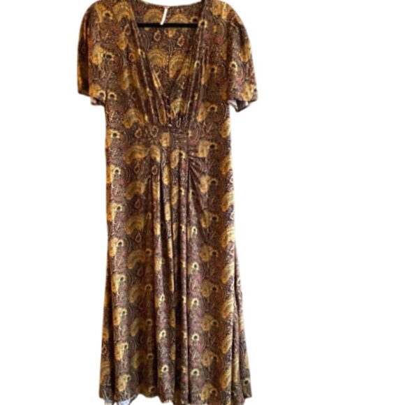 Free People Olivia Midi Dress Paisley Print V neck - Picture 2 of 16